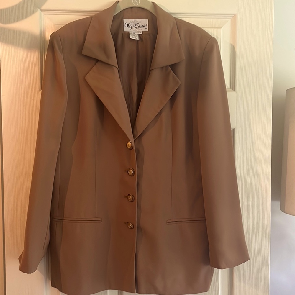 Vintage Style Women’s Oleg Cassini Khaki 4 Button Blazer SZ: 12